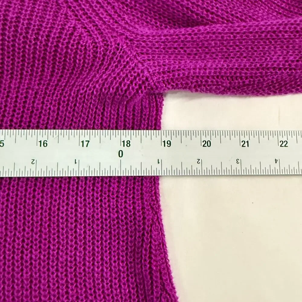 Eileen Fisher L Womens V Neck Boxy Sweater Fuchsia Plim 100% Linen